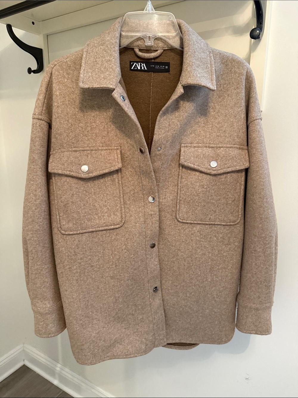 Zara Beige/Tan Utility Shacket with Chest Pockets